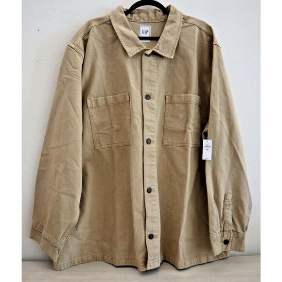 Gap 760330-02 Men's Sz 3XL Khaki/Beige Pocketed Denim L/S Utility Overshirt - Picture 1 of 10